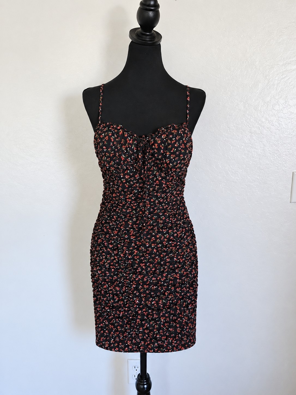 Lily Rose Black Mini Dress with Red Floral Print